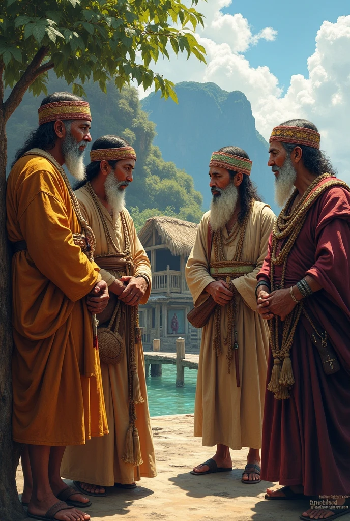 Make a gathering of leaders with a fisher man in the old times in the phillipines