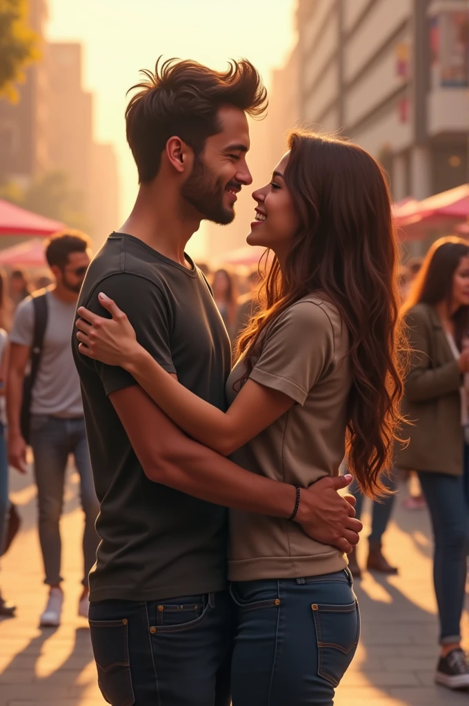 A couple love hug in public