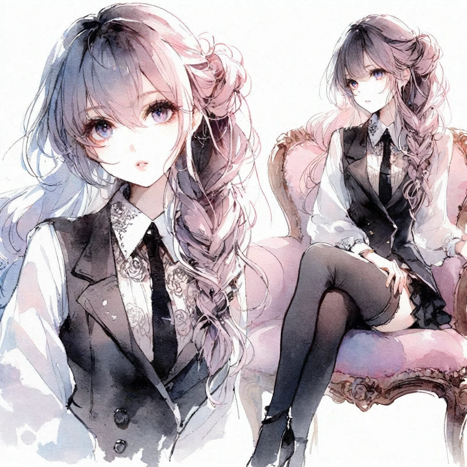 Official art using high quality hand-drawn watercolor sketch techniques. (Highest quality,4K,8k,High resolution,masterpiece:1.2),Very detailed,Beautiful attention to detail,girl with beautiful eyes, everyone, Beautiful Anime Girls, Cute Anime Girl, Smooth anime art, Anime Style, Elegant colors, Soft lighting, Delicate and beautiful eyes, Very coquettish, (Beautiful big breasts:1.2)