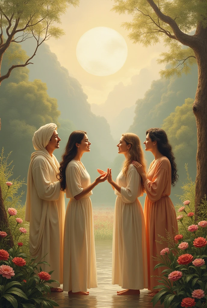 Create an image of 4 saints 3 women and a man