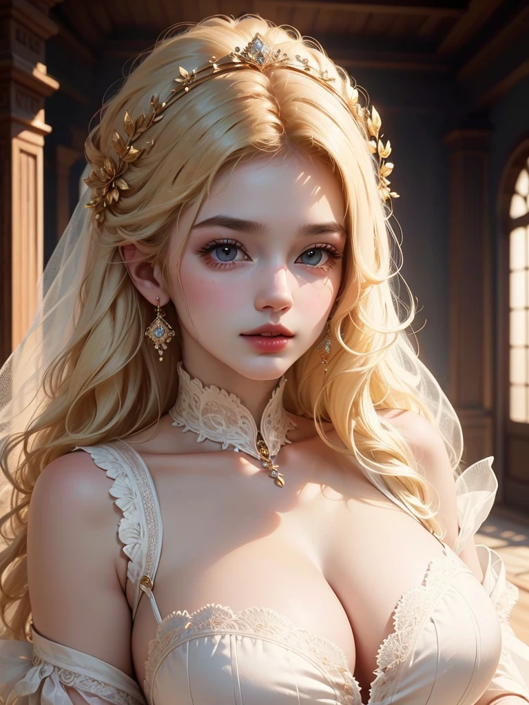 best quality, masterpiece, Big , (Large Breasts), Delicate skin texture, Detailed fabric texture, Delicate face, Super Detail, 8K, Intricate details, 1 Girl, 30 years old, High contrast, High resolution eyes, Blonde