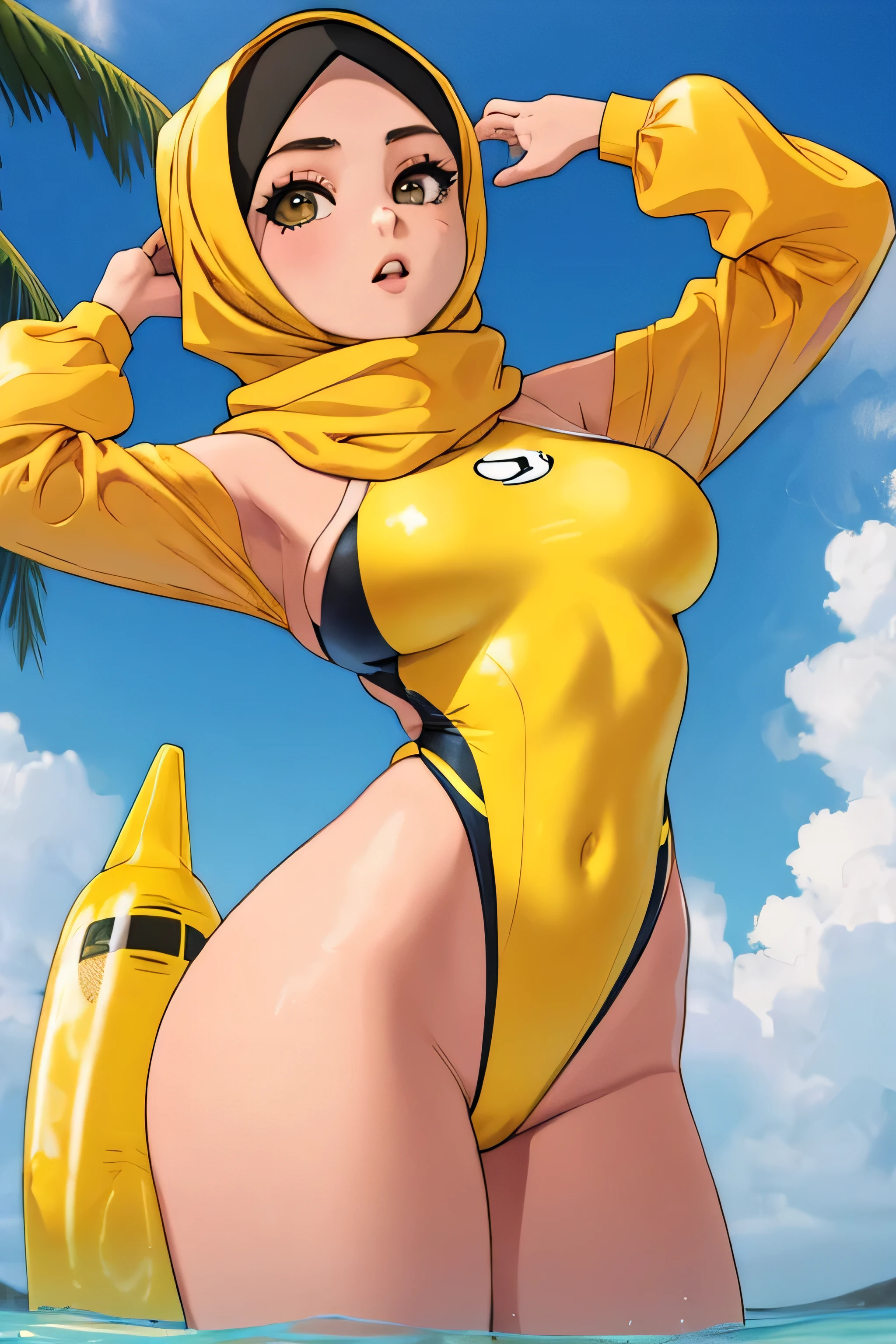 Hijab girl with yellow swimsuit