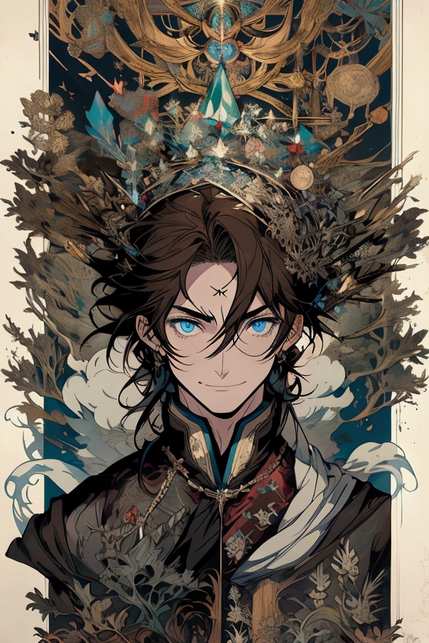 (Masterpiece), ((Highest Quality)),(Official Art),Dark cynicism:1.2),(1 Male: 1.3), A prince with dark brown hair and cold blue eyes clad in dark military uniform. Holds the banners of rebellion with a smirk. Detailed drawing. Soft fairy tale picture book Arthur Rackham. Colorful, best detailed ((super detailed)), (highly detailed 2D anime illustration), ((dark and beautiful)) --auto --s2