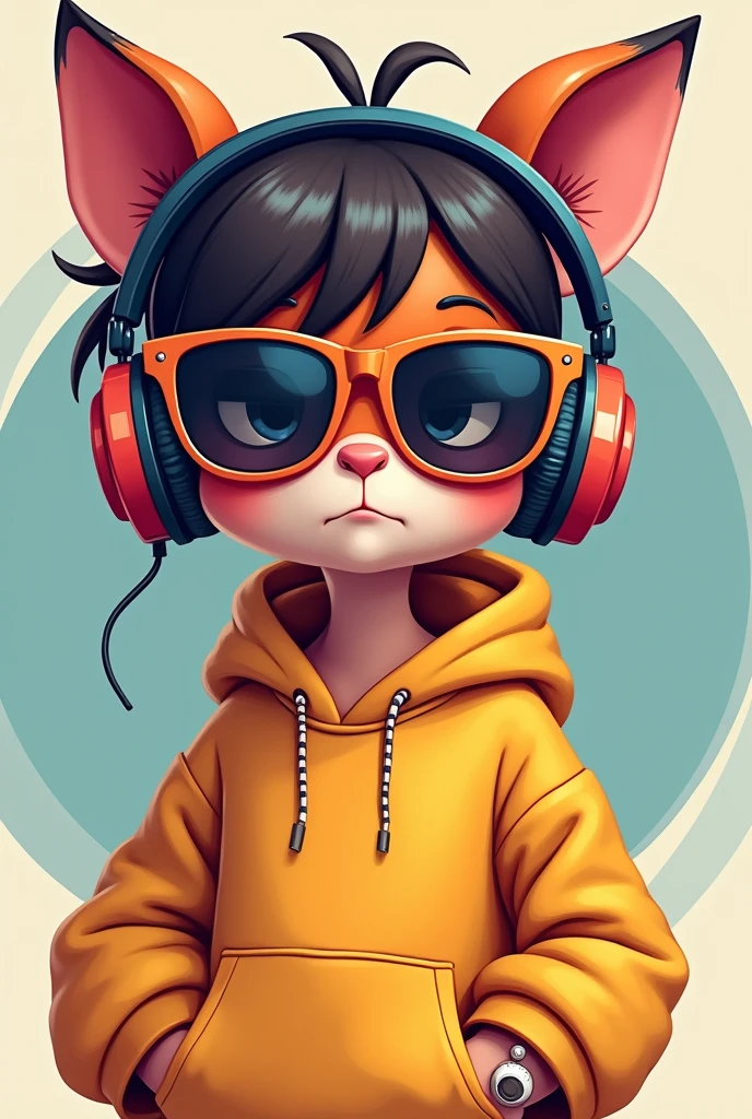 cartoon character wearing hoodie and sun glasses with headphones