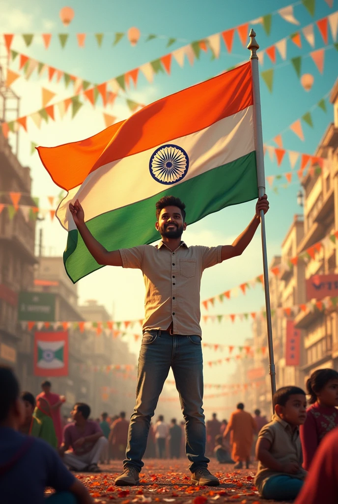 Give me a photo of Indian independence day and hosting the Indian flagand his name is Mehebub 

