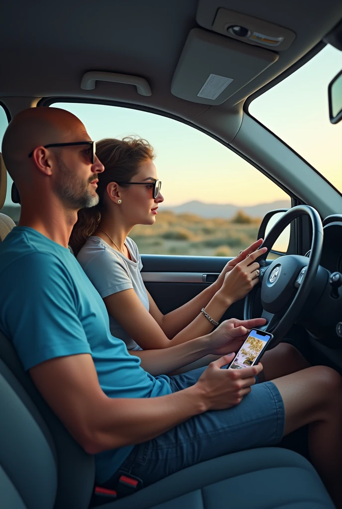 Un mec assis dans la voiture a ma droite, une fille est assise au milieu, le garçon créer des images sur son téléphone avec l'intelligence artificielle.
Le papa conduit la voiture avec un tee-shirt bleu, il est chauve.
La maman avec des lunette de soleil est assise en place passagère.
Ils écoutent des musiques espagnoles avec des bruits oiseaux 