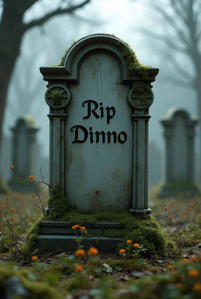 The tombstone with rip dinno's name on it
