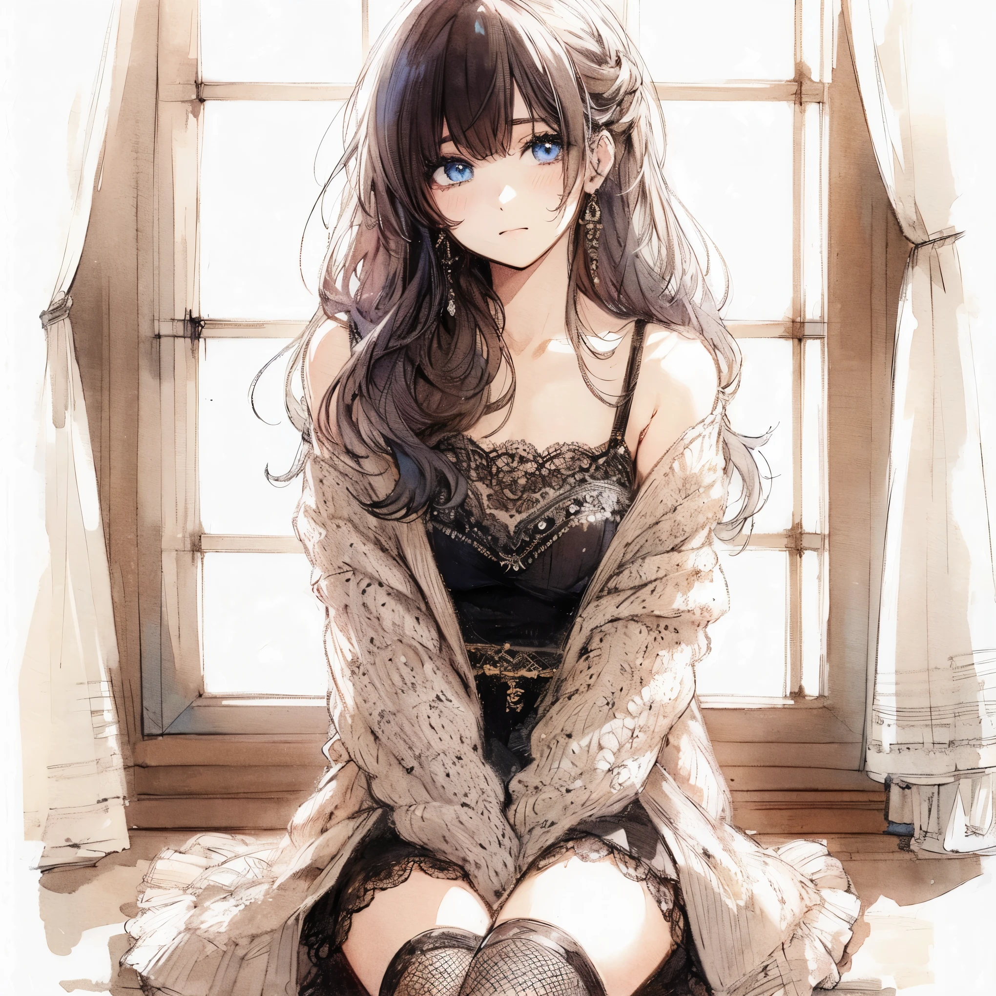 Official art using high-quality hand-drawn watercolor sketch techniques. (best quality,4k,8k,highres,masterpiece:1.2),ultra-detailed,beautiful detailed eyes,A girl with beautiful eyes, everyone, beautiful anime girl, cute anime girl, smooth anime art, anime style, elegant colors, soft lighting, delicate beautiful eyes, very coquettish, (beautiful large breast:1.2), (correct hands:1.2),