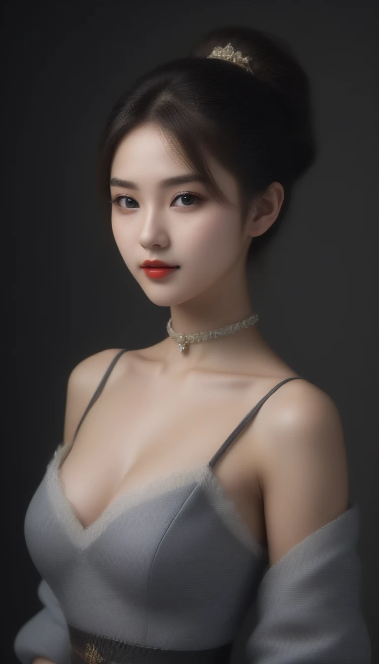 8k, Ultra-high resolution, Highest quality, masterpiece, 三分割法によるphotograph,Surreal, photograph, 1 Girl, (:1.3), pretty girl, Cute Face, 細部までBeautiful Eyes, 細かくdetailedに,masterpiece,One Girl:1.2,Japanese female announcer,cowboy shot,grin,Black short hair,Messy bun hair,((vampire:1.4)),awe, Natural skin texture、(Medieval European Dress Clothing:1.4)、(Colorful costumes:1.4)、Attractive girl、16 years oldmale body:1.4)、(女の子のポートレートphotograph:1.4Photorealistic images:1.4),Fantasy art,(Beautiful Face:1.4),Beautiful and attractive eyes、Beautiful Eyes、(Tight waist:1.4)、(9 Beautiful girls with perfect body proportions:1.4),Red lips,(choker:1.4),Looking at the audience,(((Ideal body type))),A-cup small breasts :2,、Portraiture:2、Perfect Anatomy、鮮明なdetailed、detailed,Fashion magazine cover,Thin lips,Gray background ,完璧でBeautiful Face ,完璧でCute Face, Skin with attention to detail, Perfect limbs、Narrow waist,Looking at the audience,(((Ideal body type))),A cup small breasts :2,Portraiture:2,Perfect Anatomy,鮮明なdetailed,detailed,Surreal,Light and shadow,moonlight