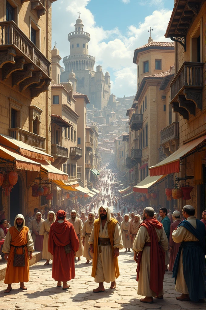 People in olden city 
