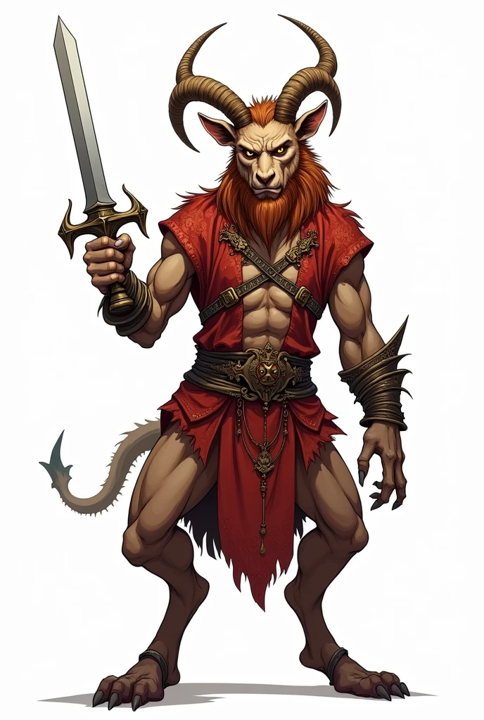 drawning, sharp colors, a faun holding a dagger, medieval style, fully body, white background, BOARD PIECE, character seen from the front