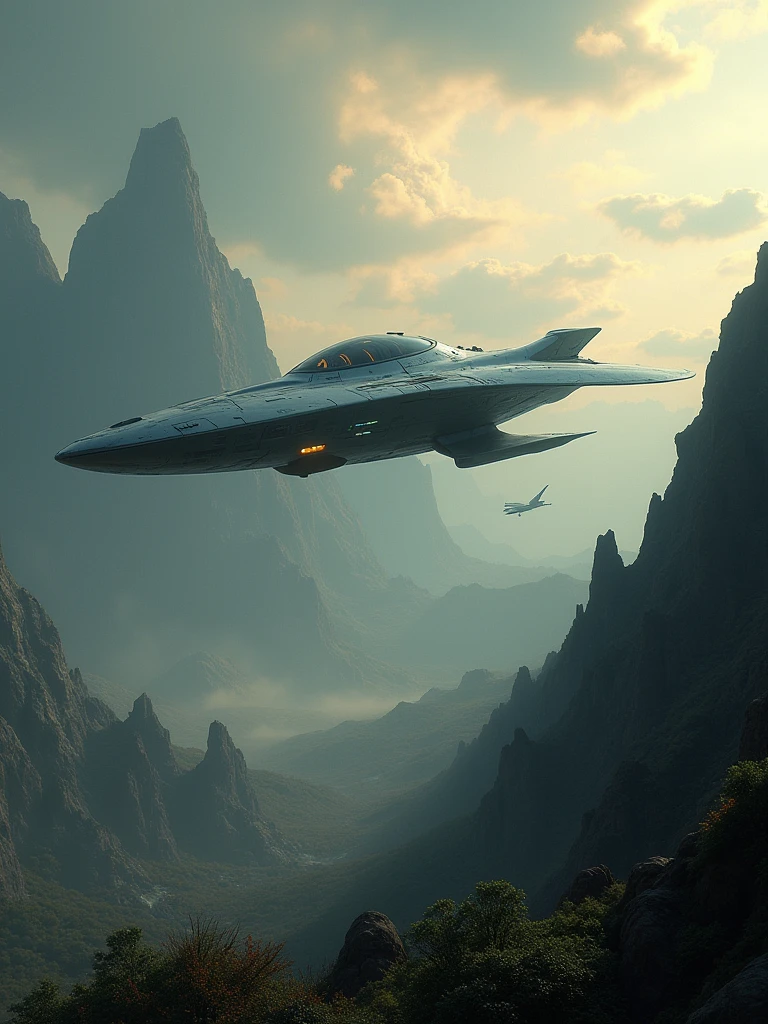 alien ship flying over an unknown exoplanet