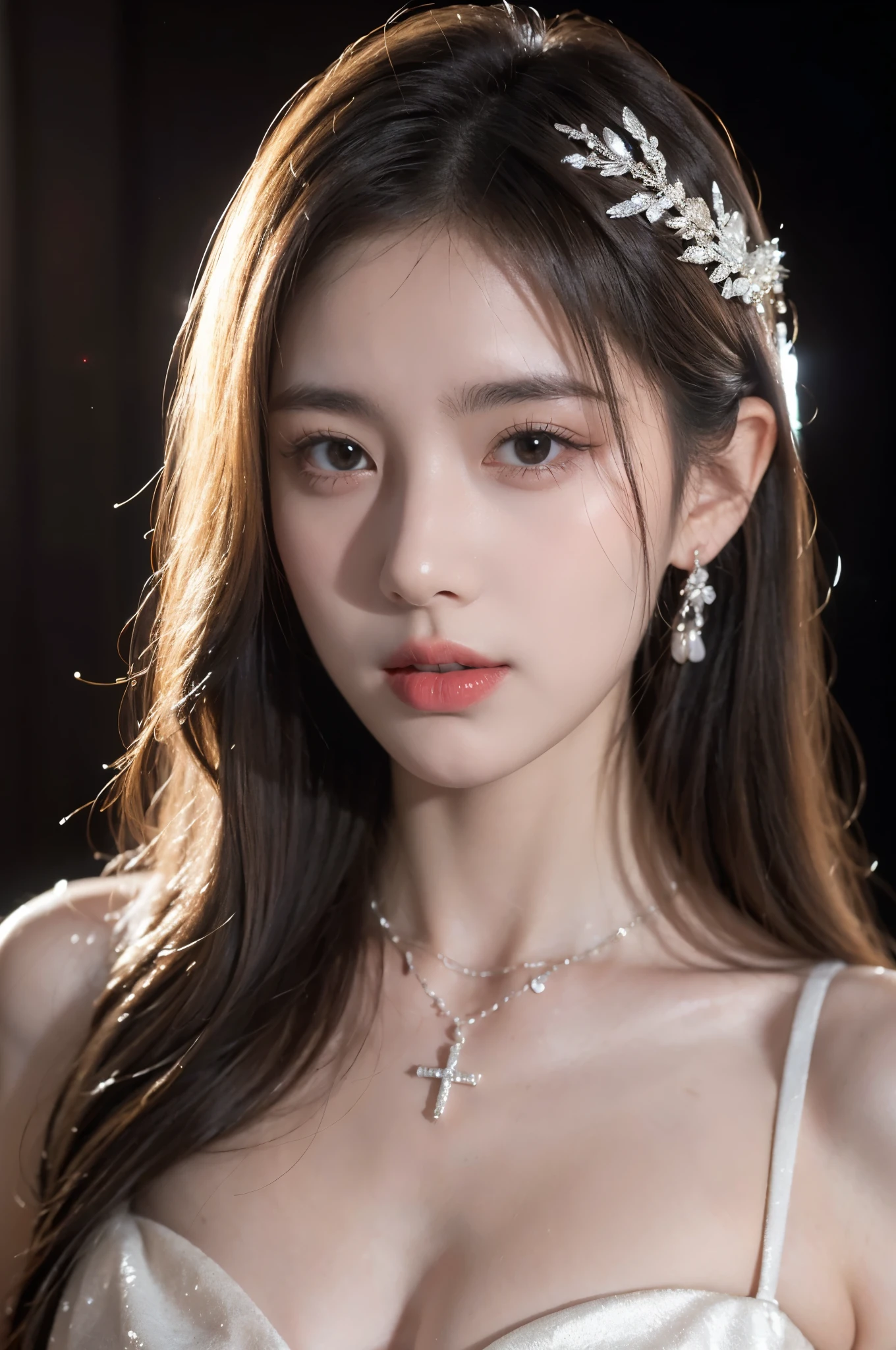 best quality, masterpiece, high resolution, 1 girl,Chinese dress,hair accessories,necklace, jewelry,pretty face,above_Body, Tyndall effect,lifelike, dark studio, edge lighting, two color lights,(High detail skin:1.2), 8K Ultra HD, SLR camera, soft light, high quality, Volumetric lighting, confess, photo, high resolution, 4k, 8k, Bokeh, blonde hair,