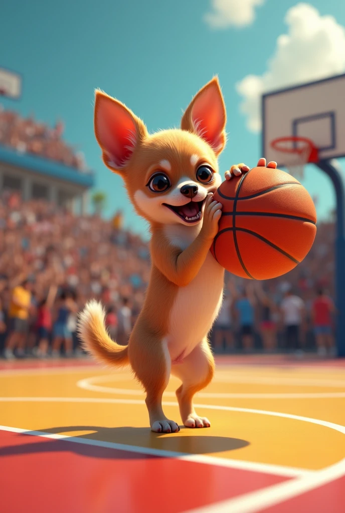 A Chihuahua playing basketball