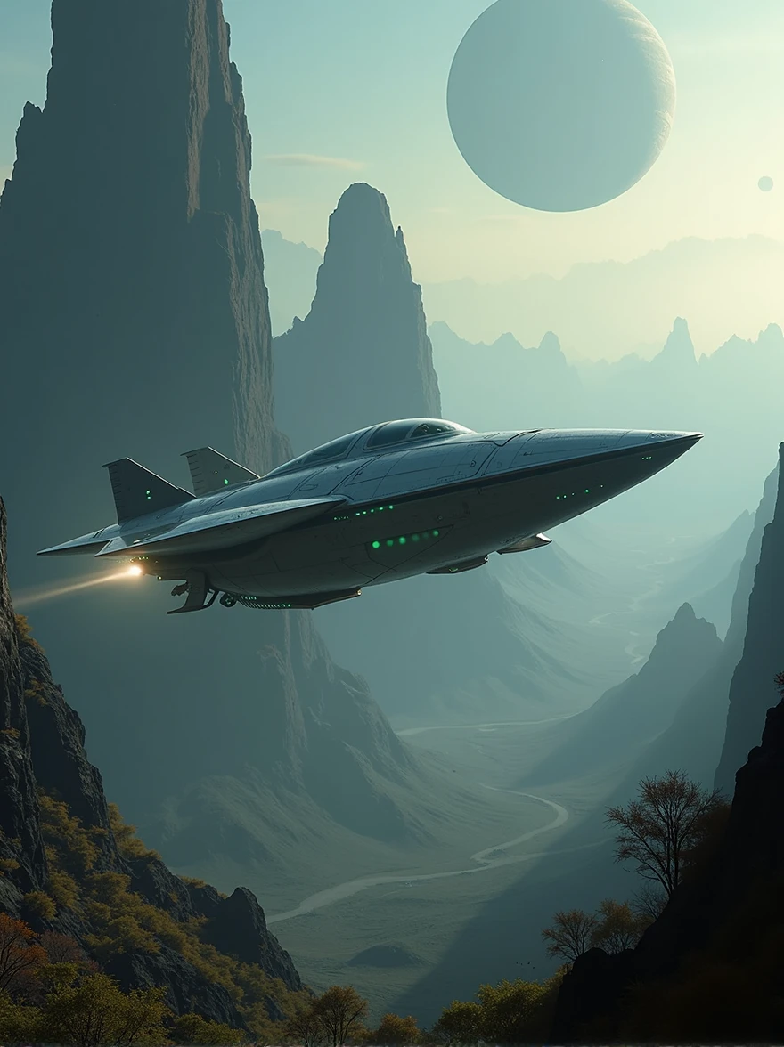 alien ship flying over an unknown exoplanet