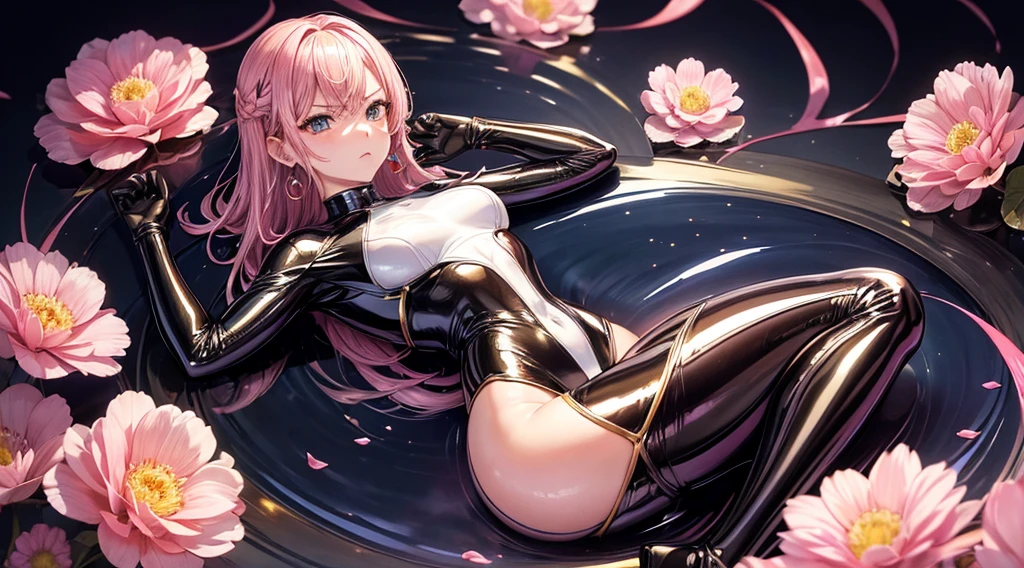 masterpiece,Highest quality,Highest quality,Official Art,Beauty and aesthetics:1.2),(One Girl:1.3),Very detailed,(Fractal Art:1.1),(color:1.1)(Flowers Bloom:1.3),Most detailed,( Tangled:1.2), whole bodyレズビアン, (Abstract background:1.3), (Shiny skin), (colorとりどり:1.4), ,(Earrings), (thicker:1.5),(RAW Photos:1.2),pink latex jumpsuit,Sunken,Holt Color, Latex Gloss,fit,Sweaty legs,, Pink body, wearing atsuko kudo Latex Costume, Wear a tight suit, 滑らかなピンクcolorの肌, cat suit, Wearing latex, Shinyプラスチック, Shiny金属的な肌, ピンクの輝きのcolor, Latex Costume, Chrome Bodysuit, サイバーパンクのShinyラテックススーツ, Shiny, 未来的なShinyラテックススーツ Spread your legs M-shaped feet Angry expression Bad mood Irritated, whole body,whole bodyレズビアン、Perfect Hand and Foot Information