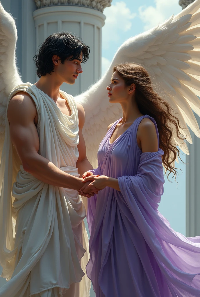 (best quality,ultra-detailed,realistic:1.37),nude Nezuko hugging her nude brother,angel with a massive statue in the background,human-like wings,exquisite and intricate details,romantic atmosphere,vivid colors,soft lighting,hazy tones,passionate embrace,subtle textures,ethereal aura,gentle breeze,emotional connection,angelic presence,delicate features,brotherly love,intense intimacy,sensuous curves,silky smooth skin,pure innocence,comfort and warmth,sublime beauty,majestic statue,profound symbolism,magnificent craftsmanship,dream-like scenery,impressive scale,heavenly glow,mystical energy,perfect harmony,artistic masterpiece,surreal composition,imagination and fantasy,breath-taking artistry,transcendent moment