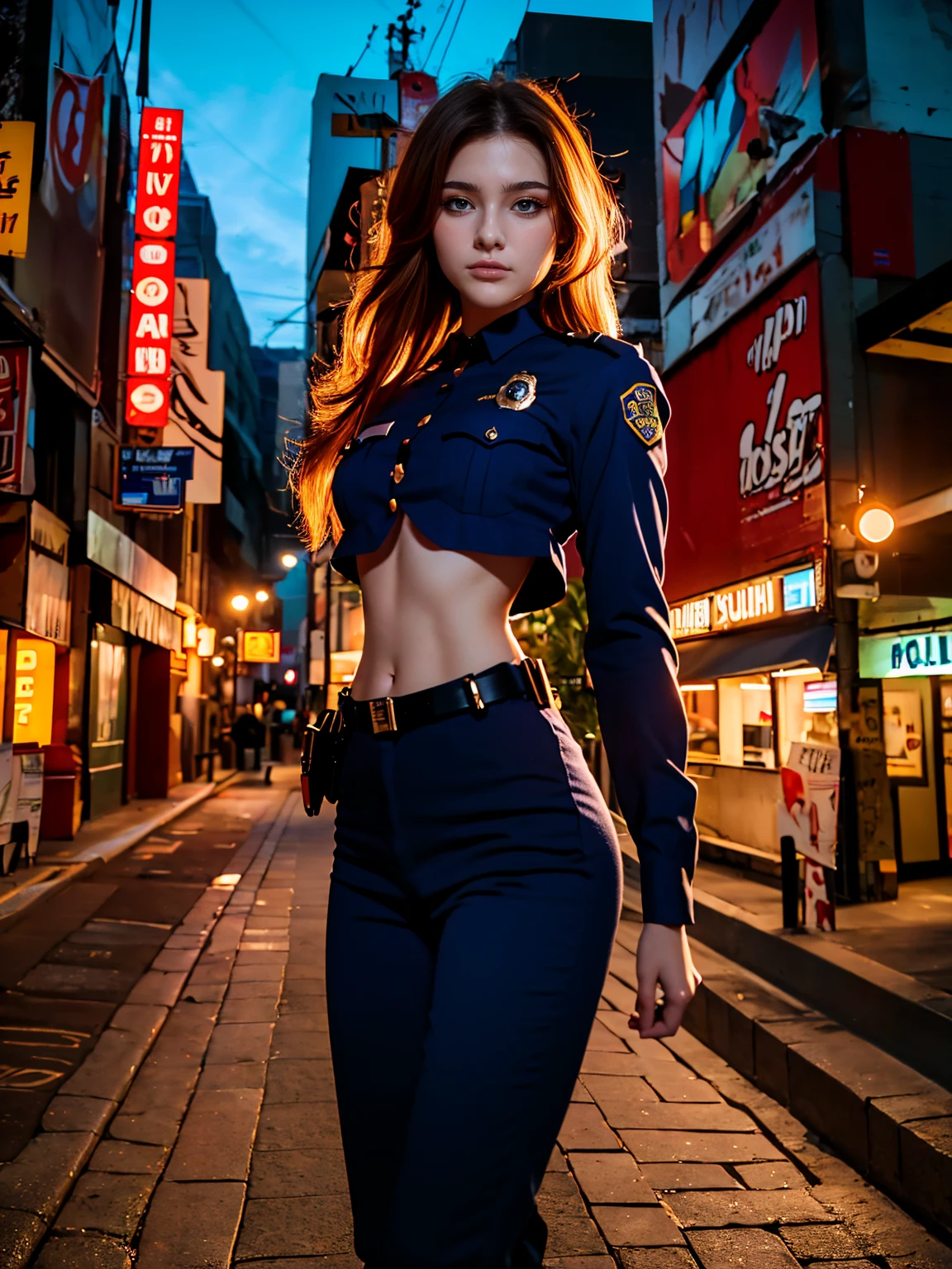 (((Warriors of the near future))), cyberpunk beautiful girl,((Holding a firearm))、Well-formed face、((Not wearing pants、fullnude))、fullnude、years、８Head and body、a small face、A slender、Very skinny、skinny、torso, Short leg length、tiny chest,Ribs、discreet breasts、((Constricted waist、Smaller chest、small tits))、beauty legs、dented belly、Model body type、shiny ponytail hair、Backgrounds that look like real photos、(((NSFW)))、Girls who do their best to be fashionable、Only one person naked、Girls, tall、Height 185 cm、(((Reveal madness)))、Freezes when a murderer points a gun at him