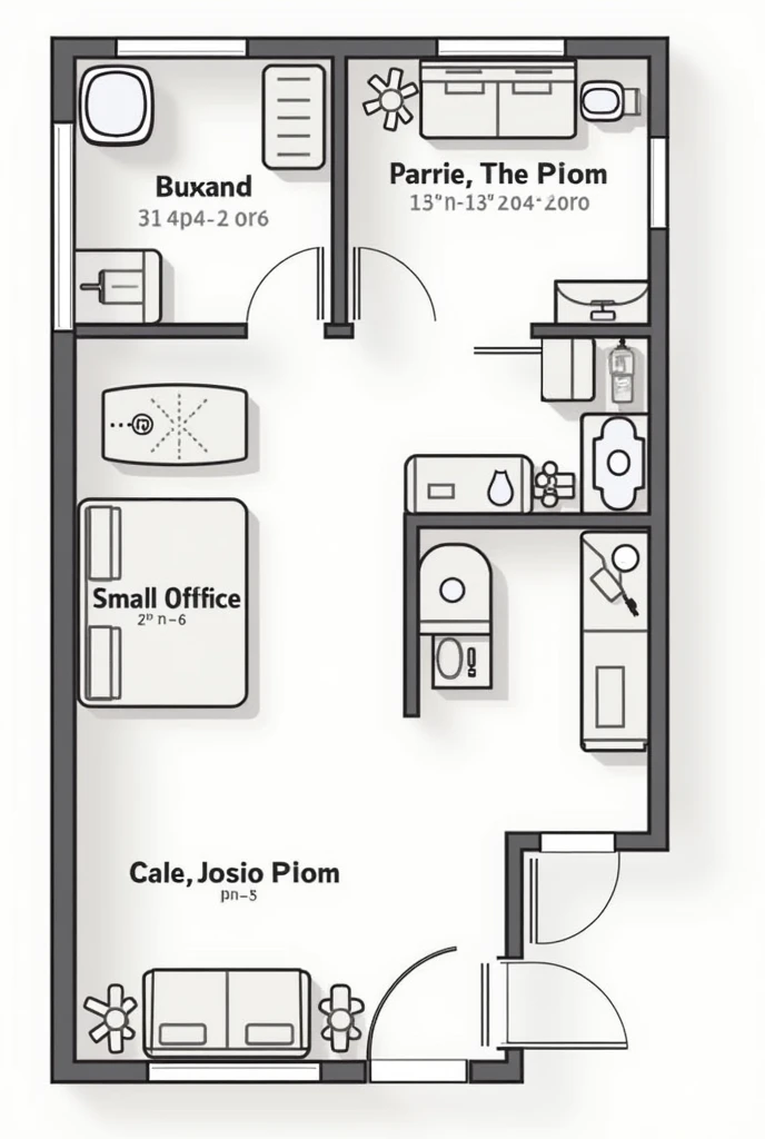 A plan of a consulting room. As you enter on your left there is a small office. On your right there is a small reception area.. The rest of the room(At the bottom) It is the children's therapy office. Put a bathroom to the left of the office almost at the end
