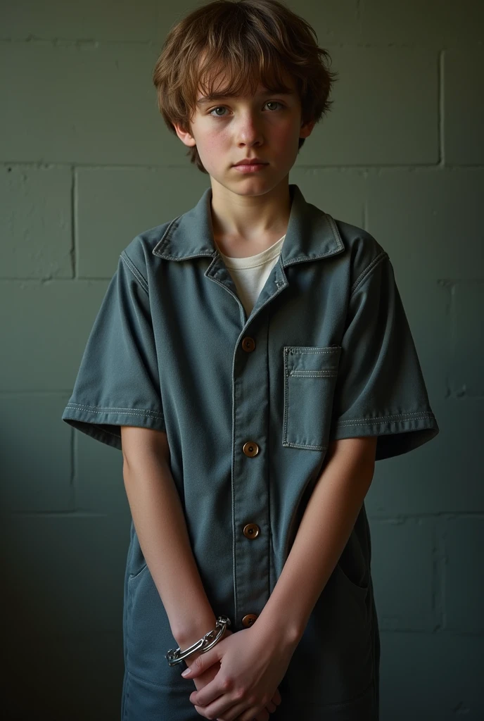 Young prisoner wear handcuffs and prison jumpsuit