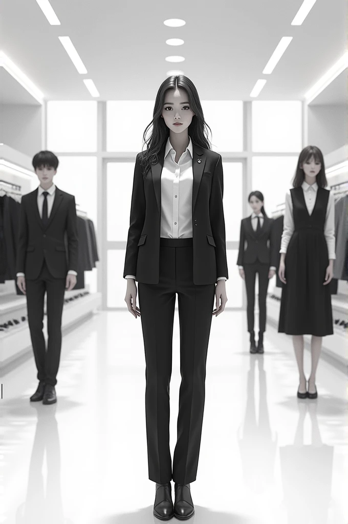 Design a black and white university student uniform shop