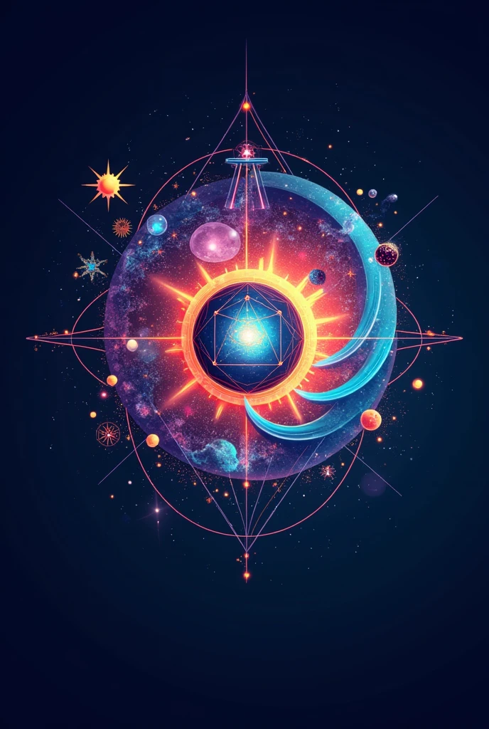 Science club logo with touch of the universe, environment, atoms, experiments, and A.I