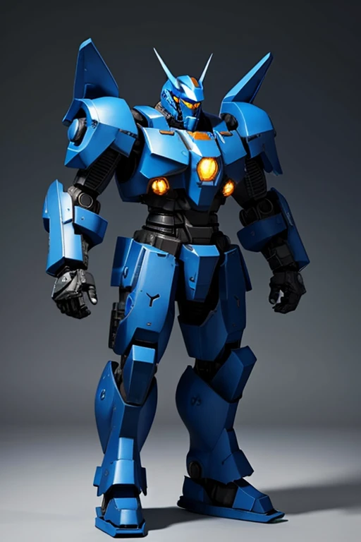 Giant Mech design that is blue that uses massive Gauntlets on its hands for Melee attacks and has 4 arms and that has rocket launchers on the back and on the shoulders that open up make it islander themed