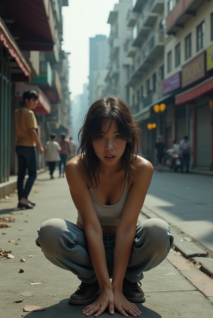 Girl pooping on street