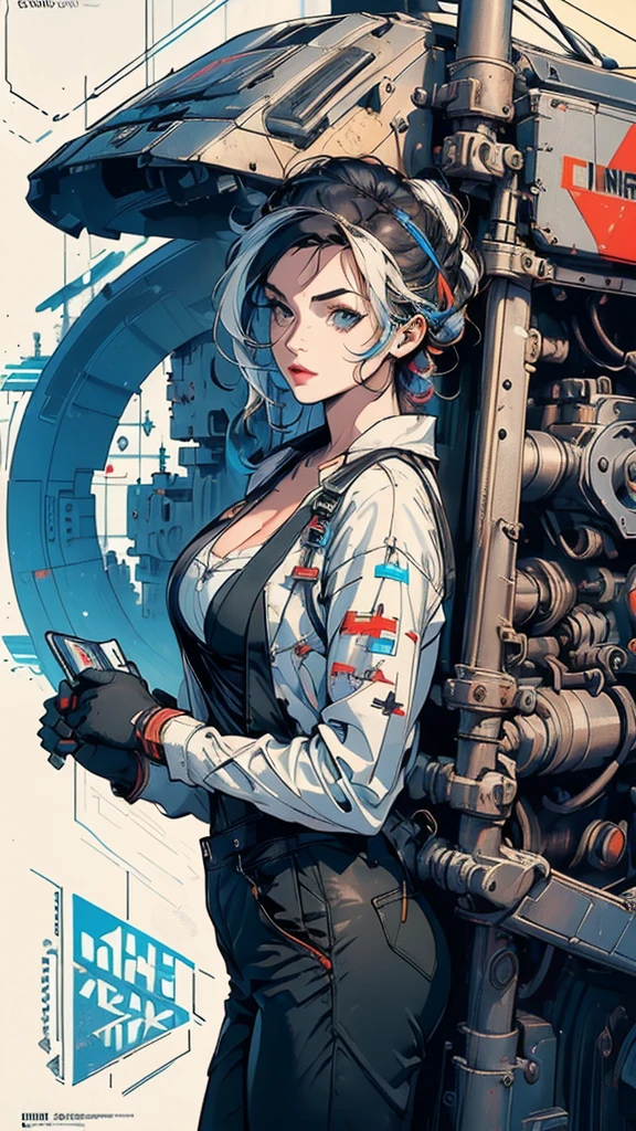 (((masterpiece, highest quality))),(((solo:1.2))),(((1girl:1.2))),32k wallpaper, very detailed, poster, vintage science fiction,(((((geometric cinematic movie poster))))), (bauhaus), shape,(((abstract))),(mid century modern),movie poster,(((((portfolio))))),(((((Close-up))))),(((((bust up))))),((((more various angle)))),(((highlight))),Vast landscape,((((heterochromia)))),(((complete. detailed face))),(((Extremely talented))),(((((most complecated machine))))),Colorful color scheme,(Cleavage),(((((unlimited mechanic Workaholic)))))