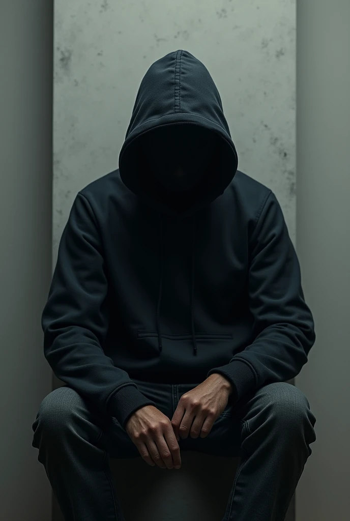 A man sit and weard a black hudi