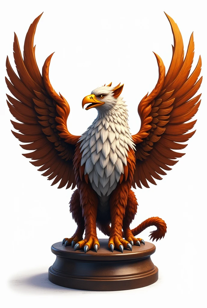 drawning, sharp colors, A griffin, medieval style, open wings, white and brown colors, eagle hind legs, lion's front paws, fully body, white background, BOARD PIECE, seen from the front