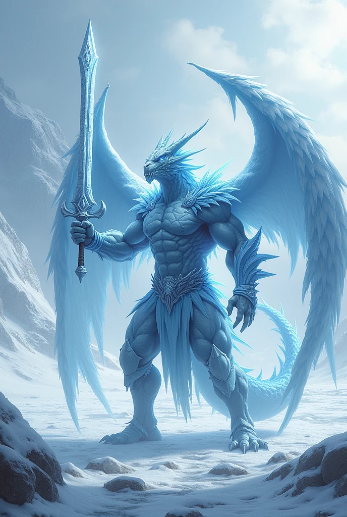 ICE DRAGON MAN FIGHTER WITH WINGS AND SWORD