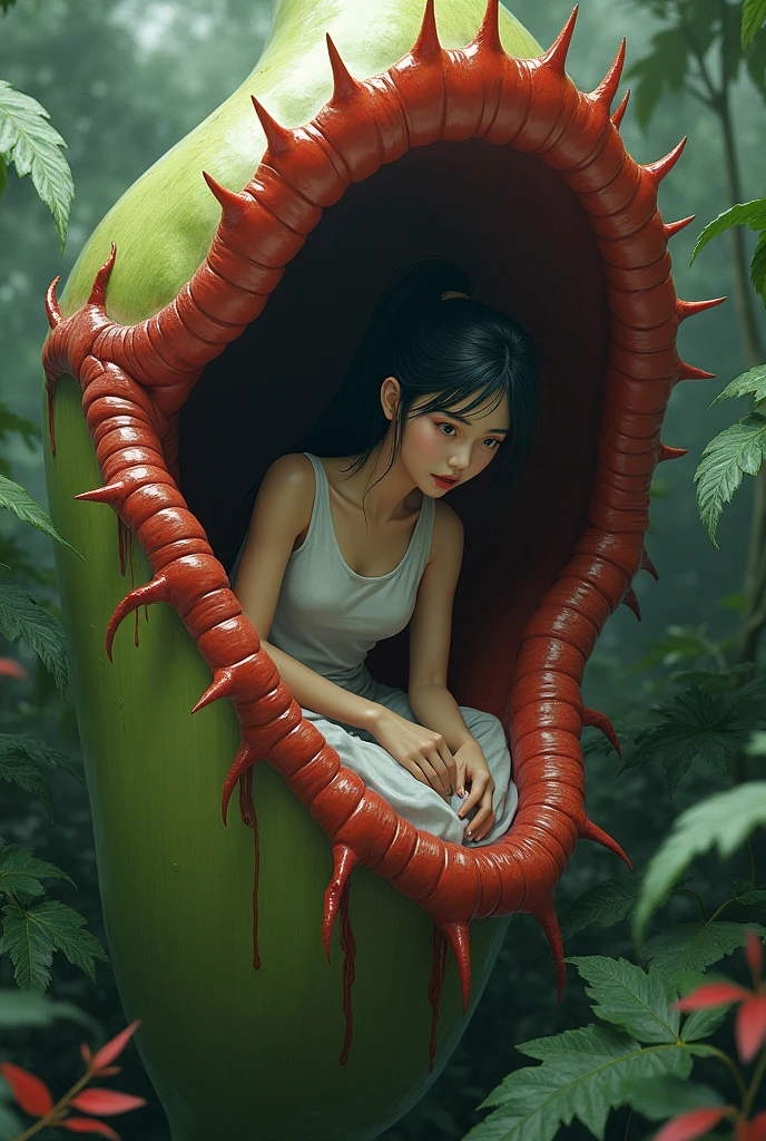 Ponytailed Japanese woman swallowed whole by giant pitcher plant