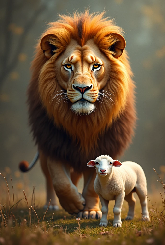 create a lion image with a sheep for church