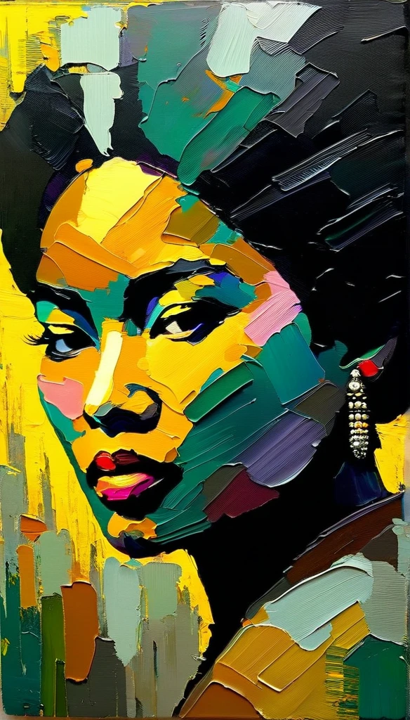 
Portrait of RA. Kartini thickly textured oil painting, impasto brush strokes, dry brushing, exposed underlays, abstract landscape, moody lighting, dramatic shadows, muted earth colors, bright colors, highly detailed, masterpiece, Create an evocative oil painting inspired by Malcolm Liepke, based on the image provided. Capture the young subject's intense, introspective expression using bold, expressive brushstrokes and a muted color palette. thick textured oil painting, impasto brush strokes, dry brushing, exposed undercoat, RGB scale color scheme