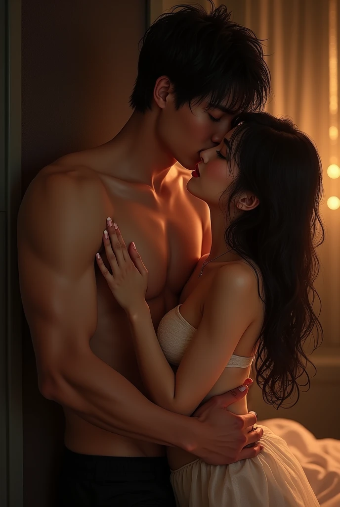A Japanese woman is having sex with a man and feeling good