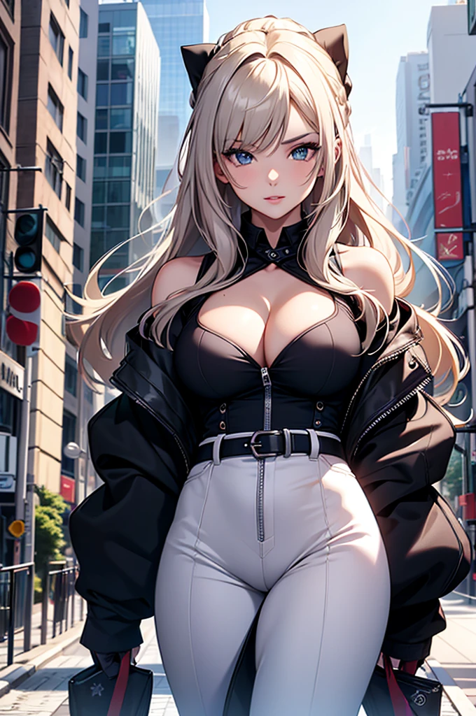 (best quality,4k,8k,highres,masterpiece:1.2),ultra-detailed,(realistic,photorealistic,photo-realistic:1.37) two beautiful girls doing model poses in a city, cleavage showing, sexy, slim figures, rich girls, expensive outfits