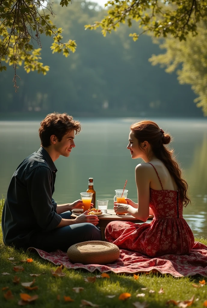 edward cullen and bella swan having a picnic lunch by a river