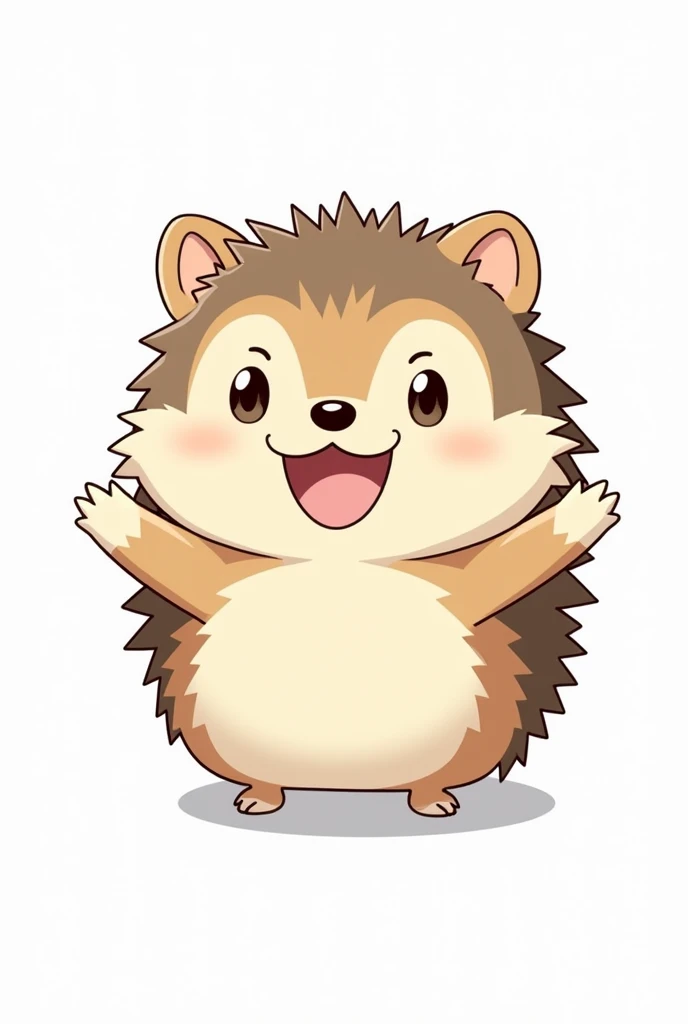 "A hedgehog in an anime style, looking directly at the camera with a white background."
