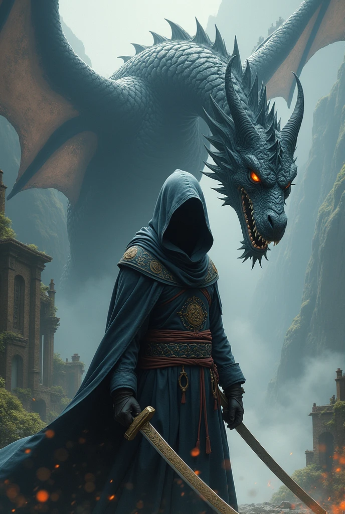 a ninja swordsman wizard With a dragon
