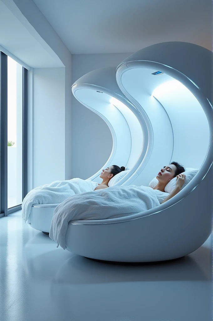 1. **Dual Sleep Pod**:
   - overview: Pods that help you get twice the sleep per night。A 30-minute nap can give you three hours of sleep.、Provides deep sleep in a short time。
   -feature: Combining advanced brainwave synchronization technology and relaxation sound technology、Allows users to get deep rest in a short period of time。

Please make this product an image。