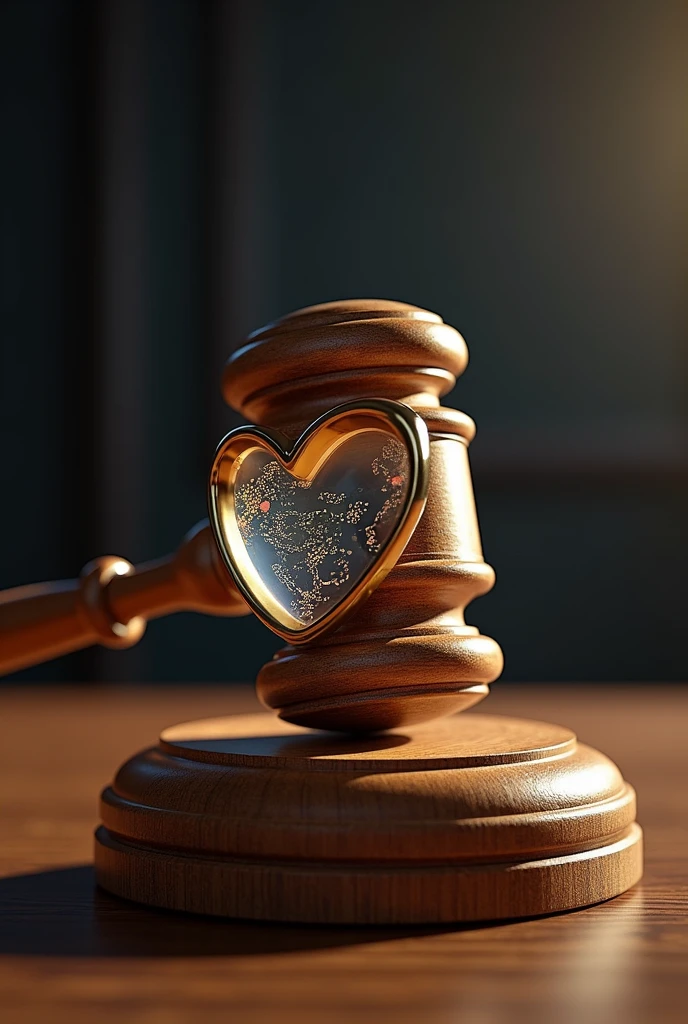 A gavel with a heart or globe