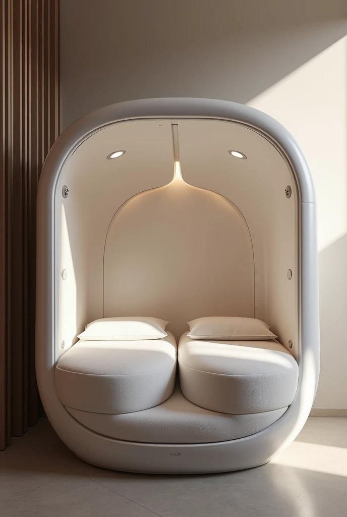 1. **Dual Sleep Pod**:
   - overview: Pods that help you get twice the sleep per night。A 30-minute nap can give you three hours of sleep.、Provides deep sleep in a short time。
   -feature: Combining advanced brainwave synchronization technology and relaxation sound technology、Allows users to get deep rest in a short period of time。

Please generate an image for this product。