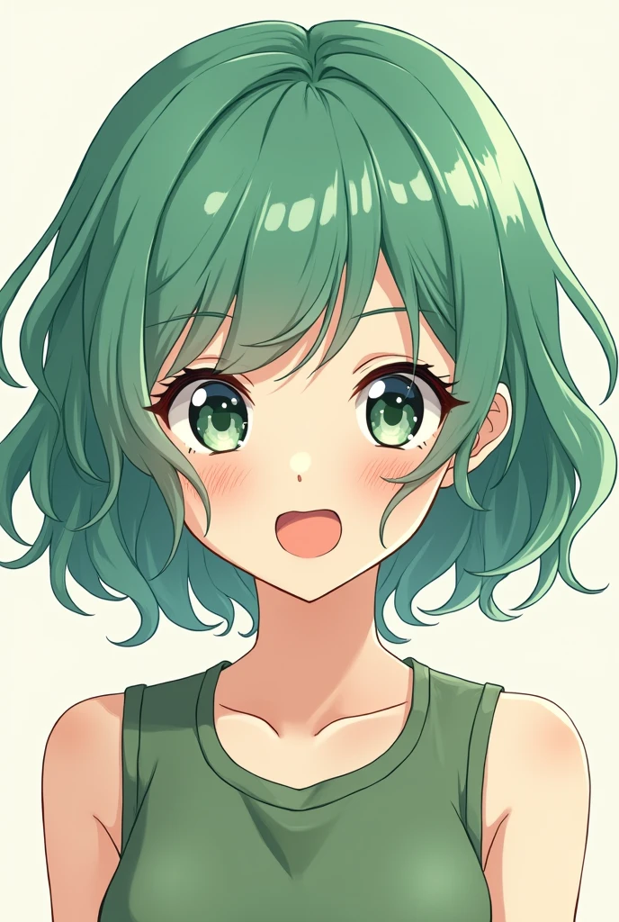 High school girl, short green hair, anime-like drawing