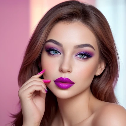 Beautiful woman paints her lips with lipstick. Beautiful woman face, Small parts, high quality, high quality. Crisp and true colors  