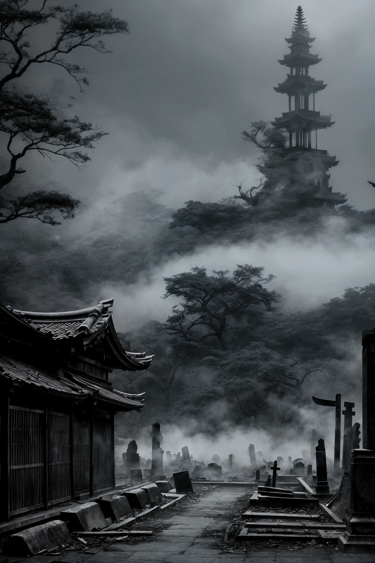 ruins、Real Stick、Japan、Decayed Graveyard、darkness、Deep Darkness、darkness、Late Night、Thick Fog