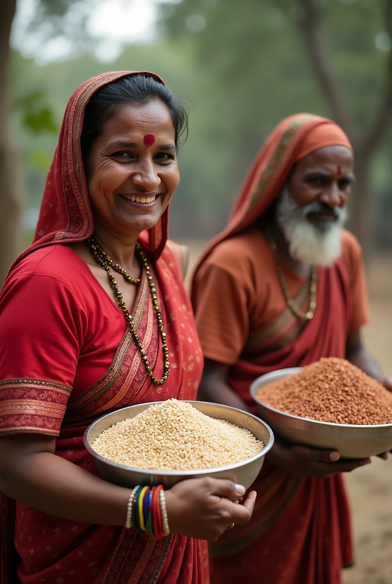 Indian women and men Selling seeds