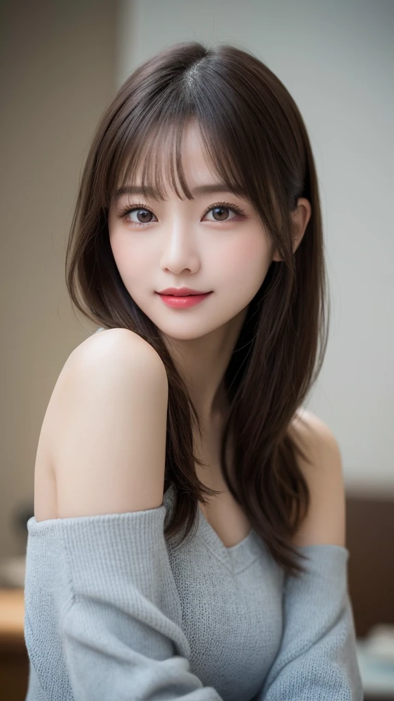 Tabletop, Highest quality, shape, Very detailed, finely, High resolution, 8k wallpaper, Perfect dynamic composition, Beautiful and detailed, Small breasts, Natural color lip, Random sexy poses,smile、20-year-old girl、Midnight、Beautiful and dense face、Perfect and beautiful face,Big eyes、Actual Photos(Best image quality),Lightweight off-the-shoulder dress、Looking into the camera、Please stand、Putting on gal makeup,Blurred Background