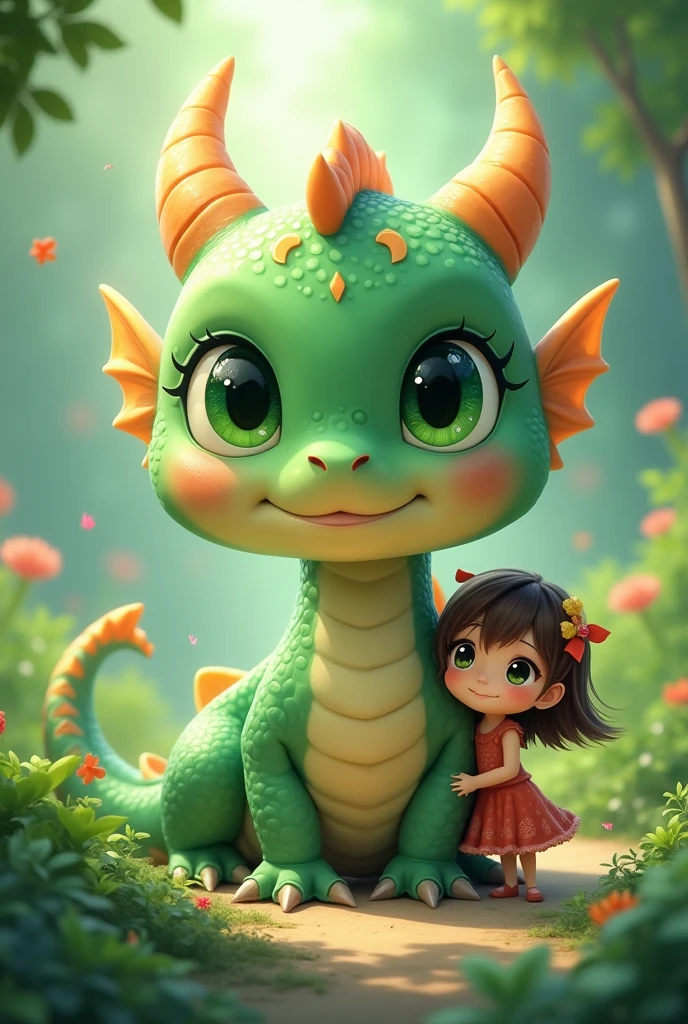 A dragon with green eyes that is cute and doesn&#39;t look like an I.She created a girl who has brown skin and looks like an anime and doesn&#39;t look like an I.The Fez