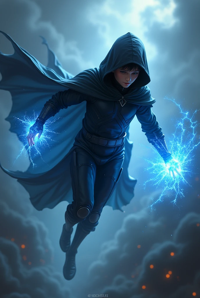 A young wizard man/Flying ghost wizard with blue powers insect With black costume